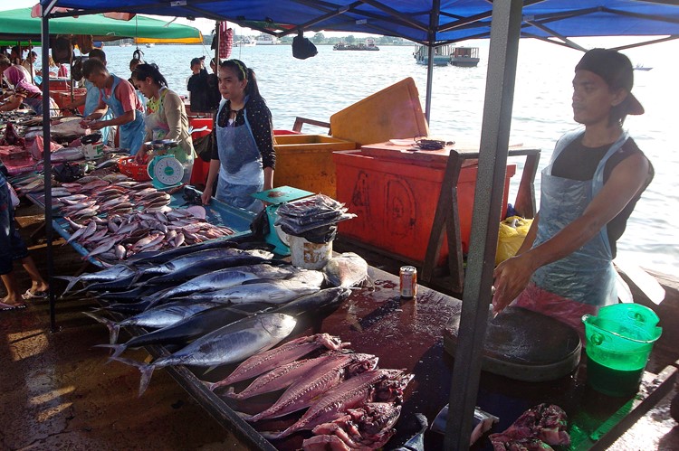 De vismarkt bij de Centrale Markt van Kota Kinabalu